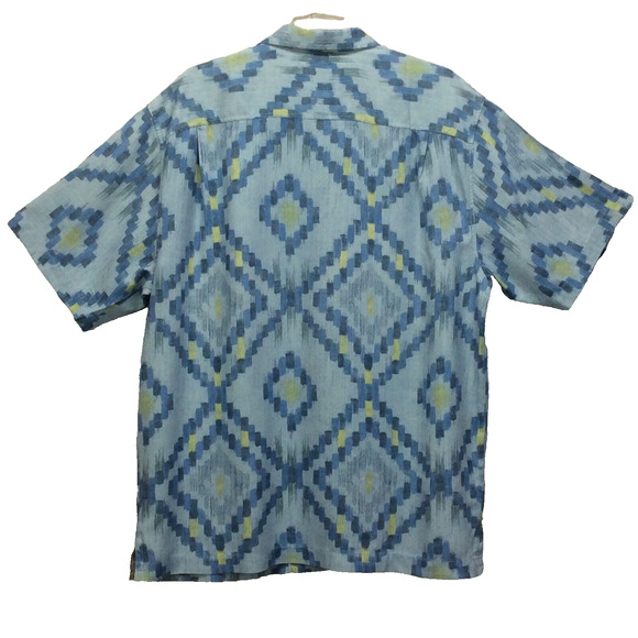 Tommy Bahama 100% Silk Shirt Men's Size L Blue Geometric Diamond Print Button Up - Picture 9 of 10